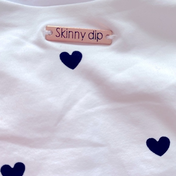 🤍SKINNY DIP🖤 one piece bathing suit in white with little black hearts . Small. - Picture 7 of 8